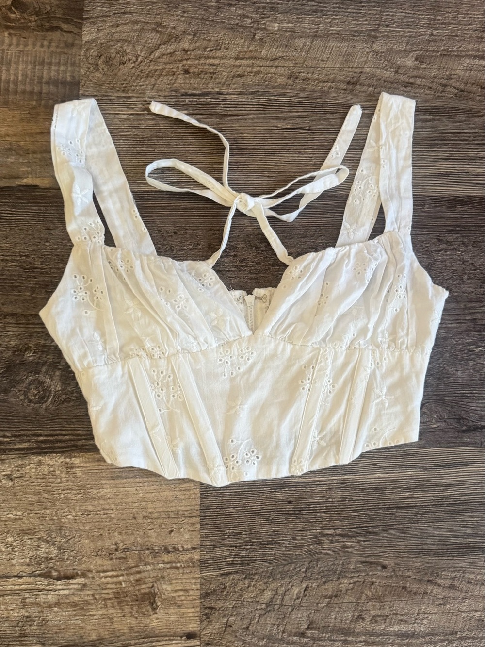 Beige botany White Eyelet Tie-Back Crop